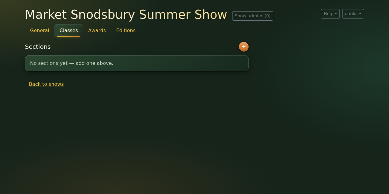 The Classes tab with no sections yet