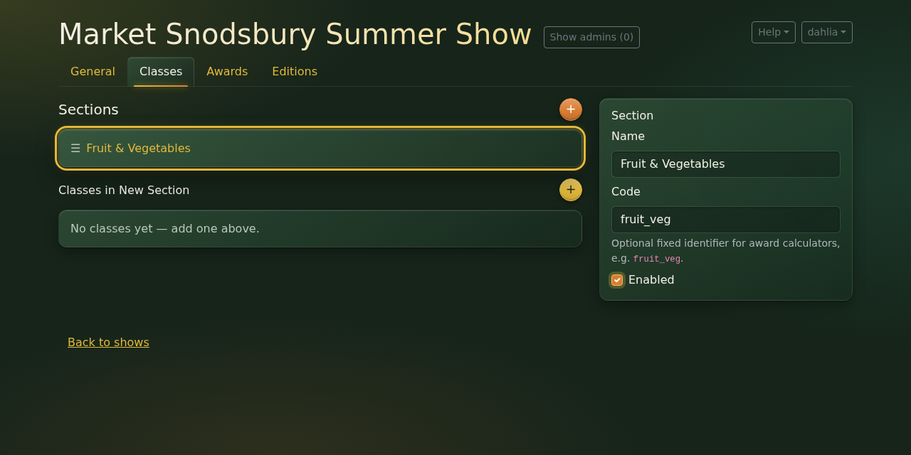 The section named Fruit & Vegetables with code fruit_veg
