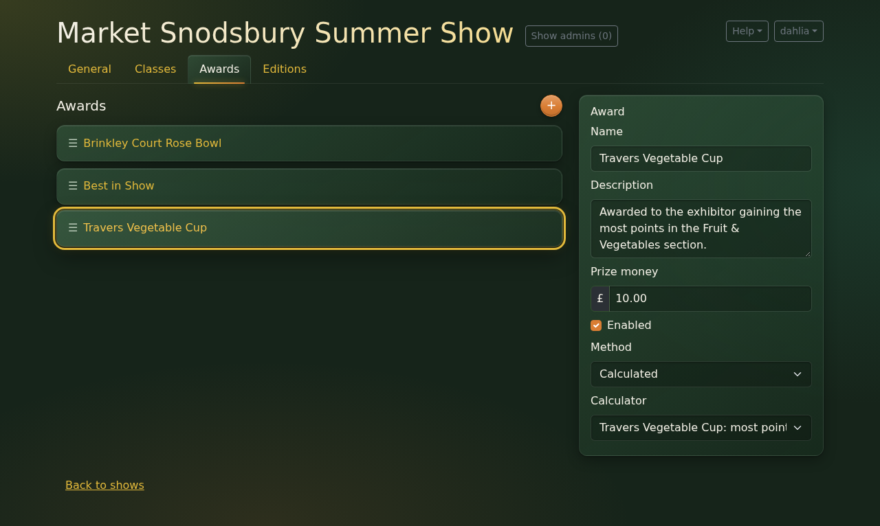The Travers Vegetable Cup, now Calculated with its calculator picked