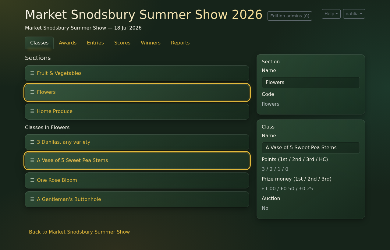 The edition's Classes tab, with a class renamed for this year