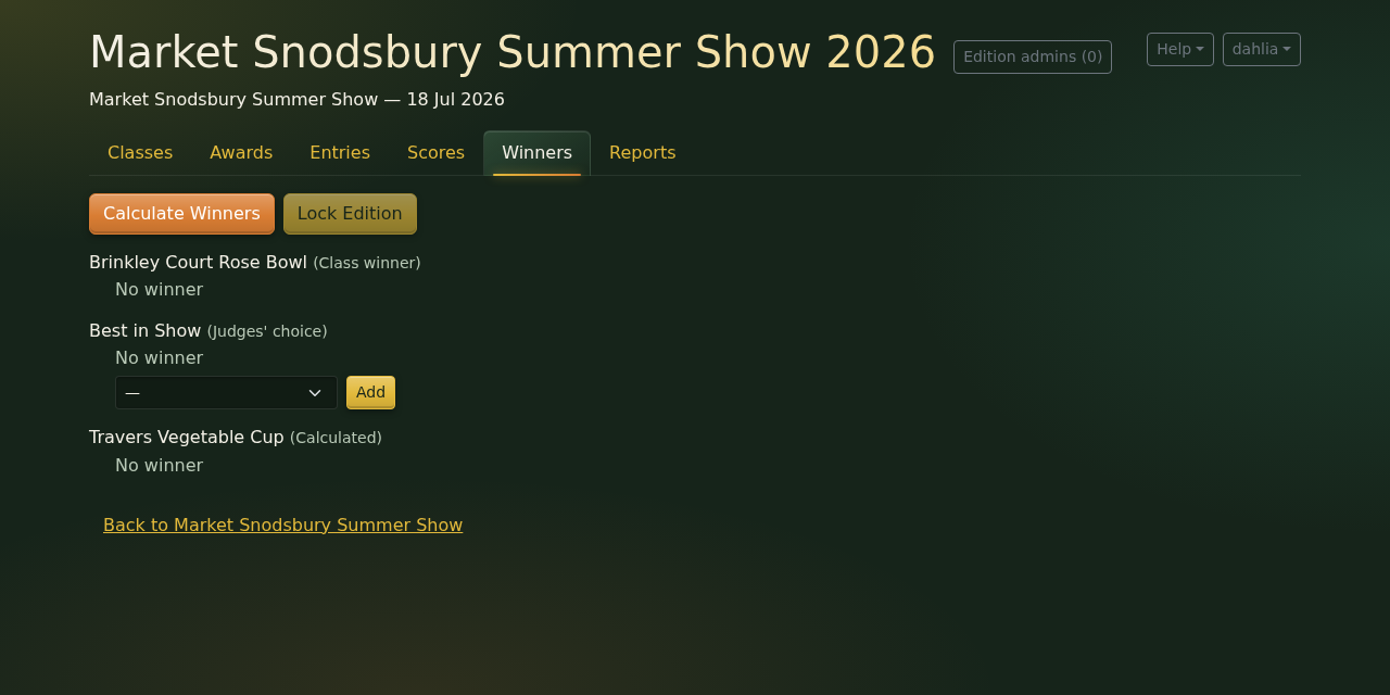 The Winners tab before calculating